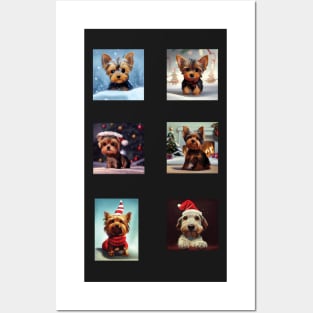 Christmas Dogs and Puppies Stickers Pack - Mostly Yorkshire Terriers Posters and Art